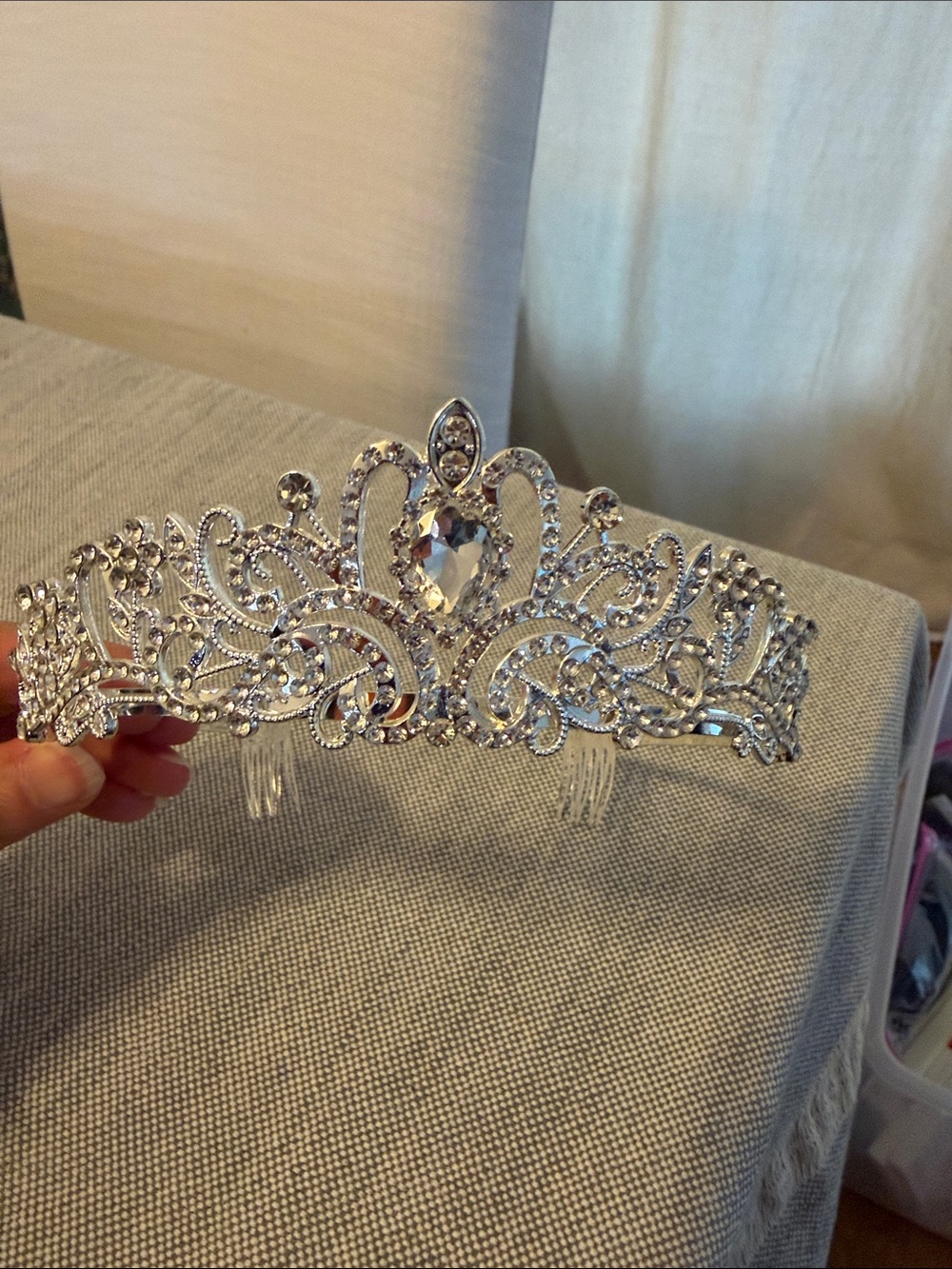 Silver Crystal Bridal Tiara Crown - Elegant Rhinestone Headpiece
